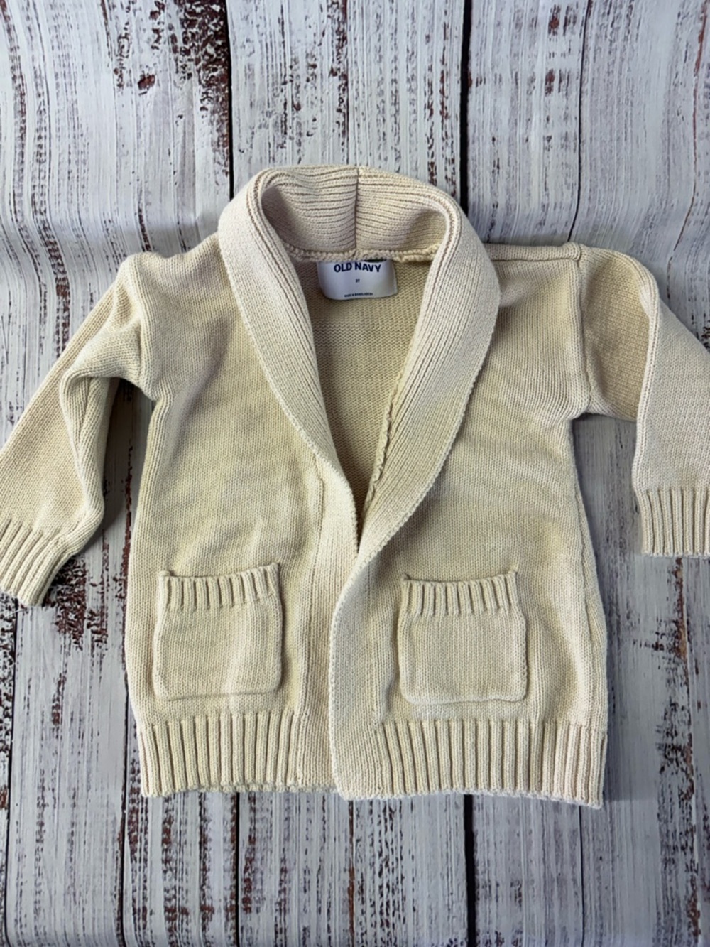 Old Navy Cream Knit Shawl Collar Cardigan with Pockets